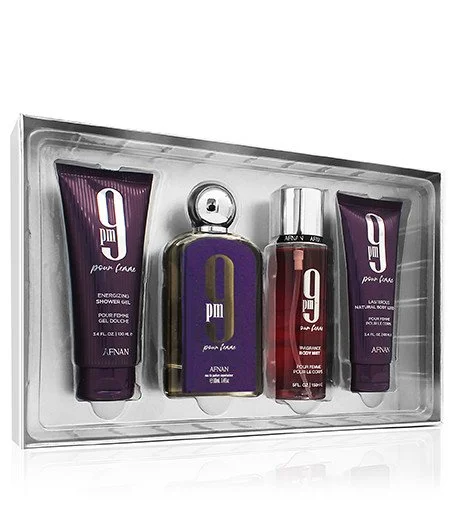 9pm Pour Femme gift set 100 ml + shower gel 100 ml + body lotion 100 ml + body spray Eau de Parfum for women