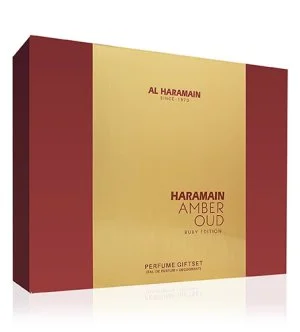 Al Haramain Amber Oud Ruby Edition gift set unisex eau de parfum 75 ml + eau de parfum 30 ml + deodorant spray