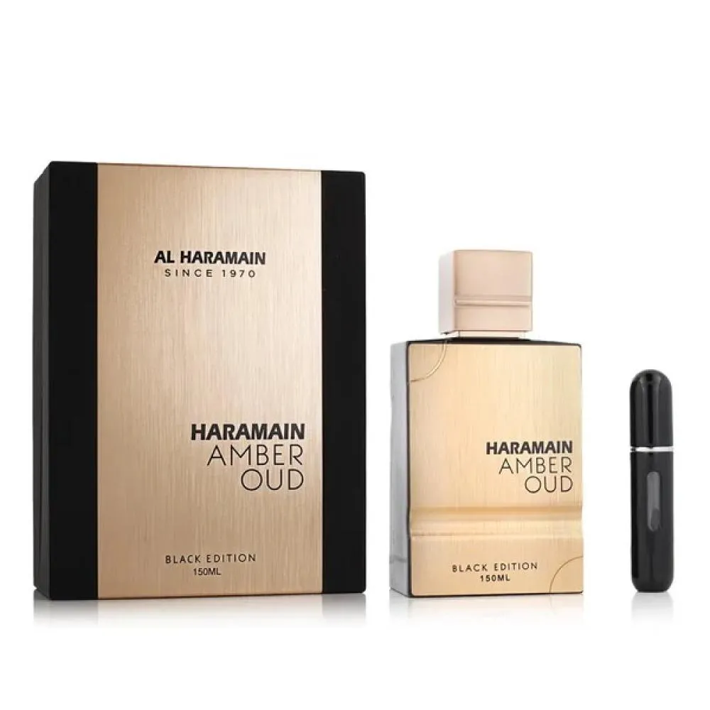 Amber Oud Black Edition Gift Set + Refillable Perfume Atomizer Eau de Parfum Unisex 150 ml