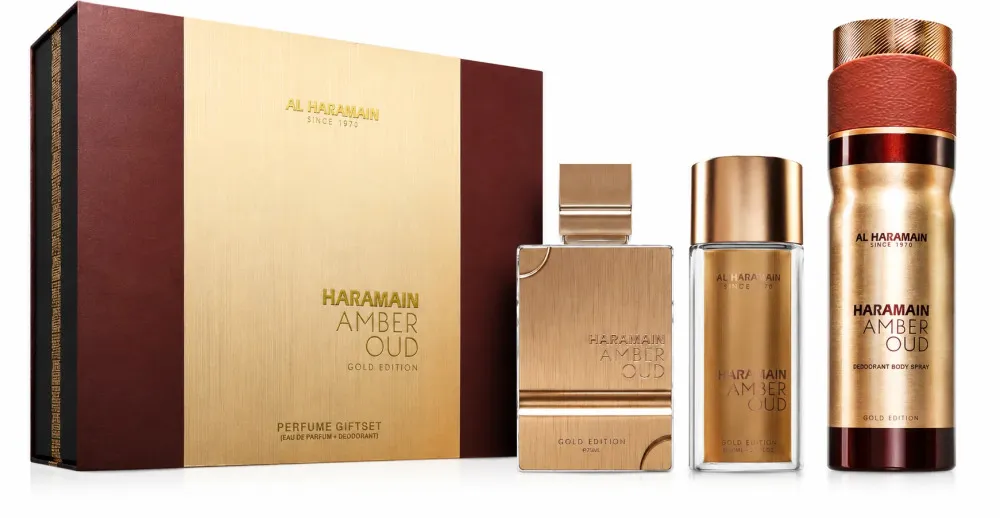 Amber Oud Gold Edition gift set 75 ml + Eau de Parfum 30 ml + body mist Eau de Parfum unisex 75 ml parfemovana voda 30 ml telova mlha parfemovana voda 200 ml unisex
