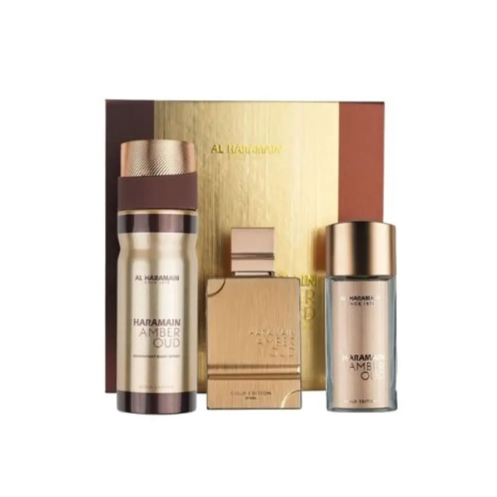 Amber Oud Gold Edition gift set 75 ml + Eau de Parfum 30 ml + body mist Eau de Parfum unisex 75 ml parfemovana voda 30 ml telova mlha parfemovana voda 200 ml unisex