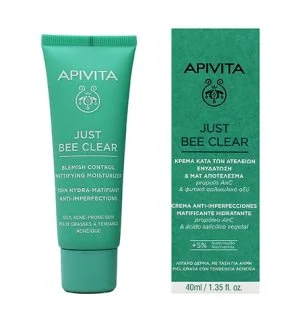 Apivita Just Bee Clear Blemish Control Mattifying Moisturizer Hydrating Face Cream with Niacinamide