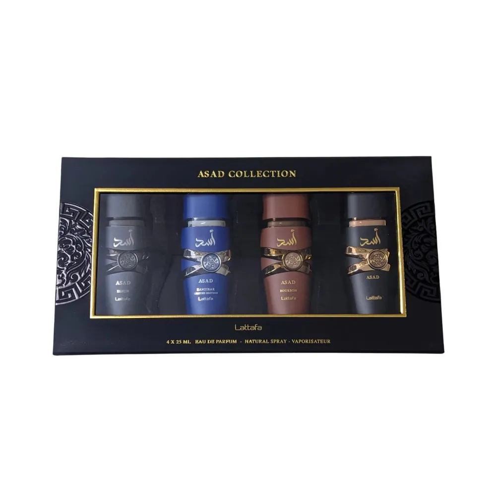 Asad Collection Gift Set Asad 25 ml + Asad Bourbon Eau de Parfum 25 ml + Asad Zanzibar Eau de Parfum 25 ml + Asad Elixir Eau de Parfum for Men