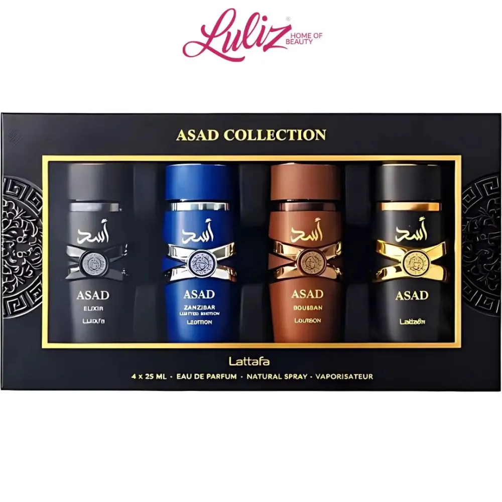 Asad Collection Gift Set Asad 25 ml + Asad Bourbon Eau de Parfum 25 ml + Asad Zanzibar Eau de Parfum 25 ml + Asad Elixir Eau de Parfum for Men