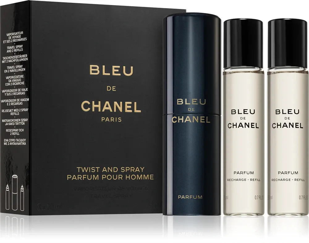 Bleu de Chanel Refillable Travel Spray 20 ml + 2 x Parfum Refill for Men