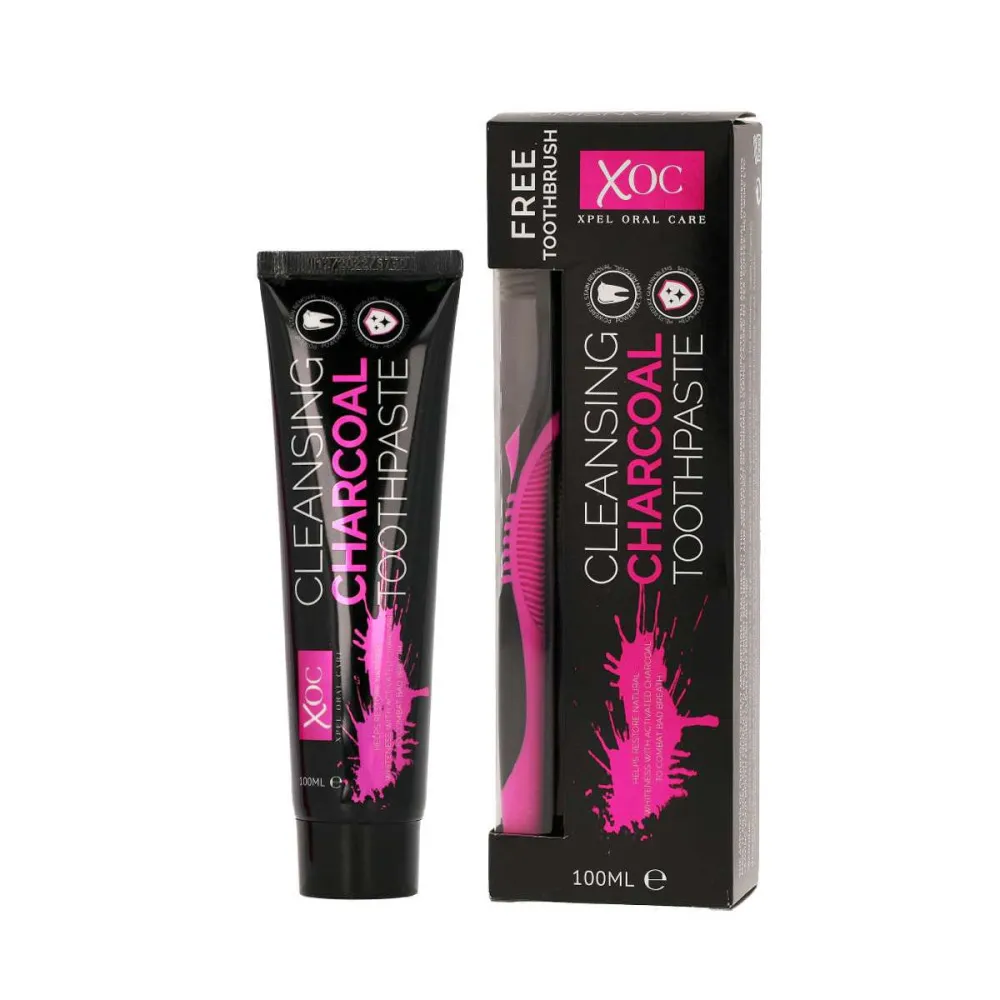 Charcoal whitening toothpaste with activated charcoal + toothbrush