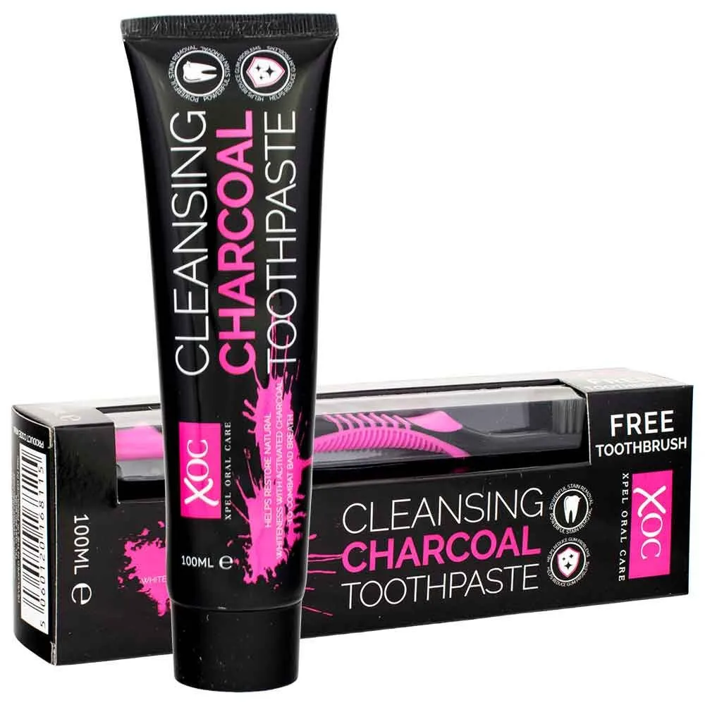 Charcoal whitening toothpaste with activated charcoal + toothbrush