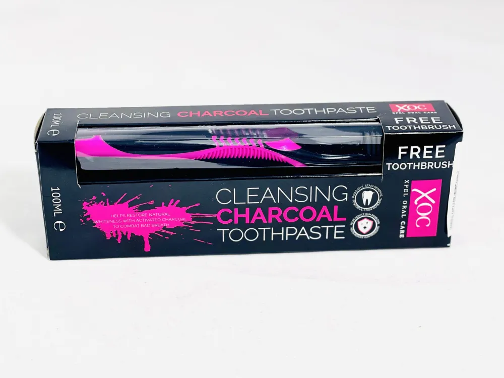 Charcoal whitening toothpaste with activated charcoal + toothbrush