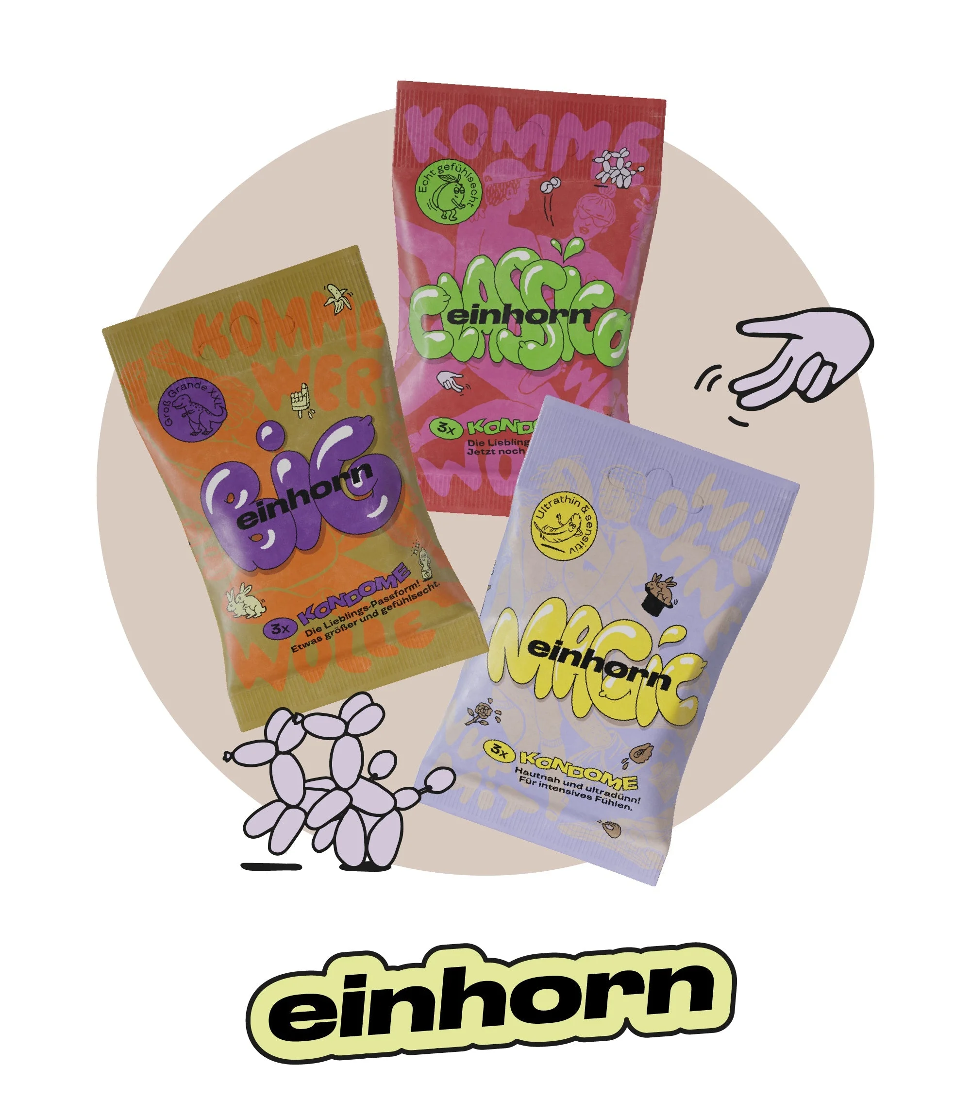 Einhorn Big Condoms 3 pcs - vegan, fragrance-free