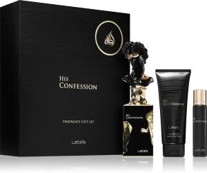 Lattafa His Confession Eau de Parfum for Men 100 ml + EDP Mini 12 ml + Shower Gel