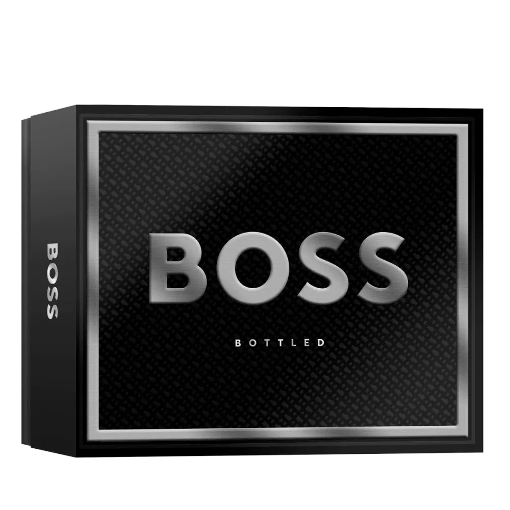 Boss Bottled gift set for men includes eau de toilette 100 ml + shower gel 100 ml + deodorant spray 150 ml 100 ml + sprchový gel 100 ml + deosprej 150 ml