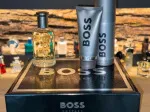Boss Bottled gift set for men includes eau de toilette 100 ml + shower gel 100 ml + deodorant spray 150 ml 100 ml + sprchový gel 100 ml + deosprej 150 ml