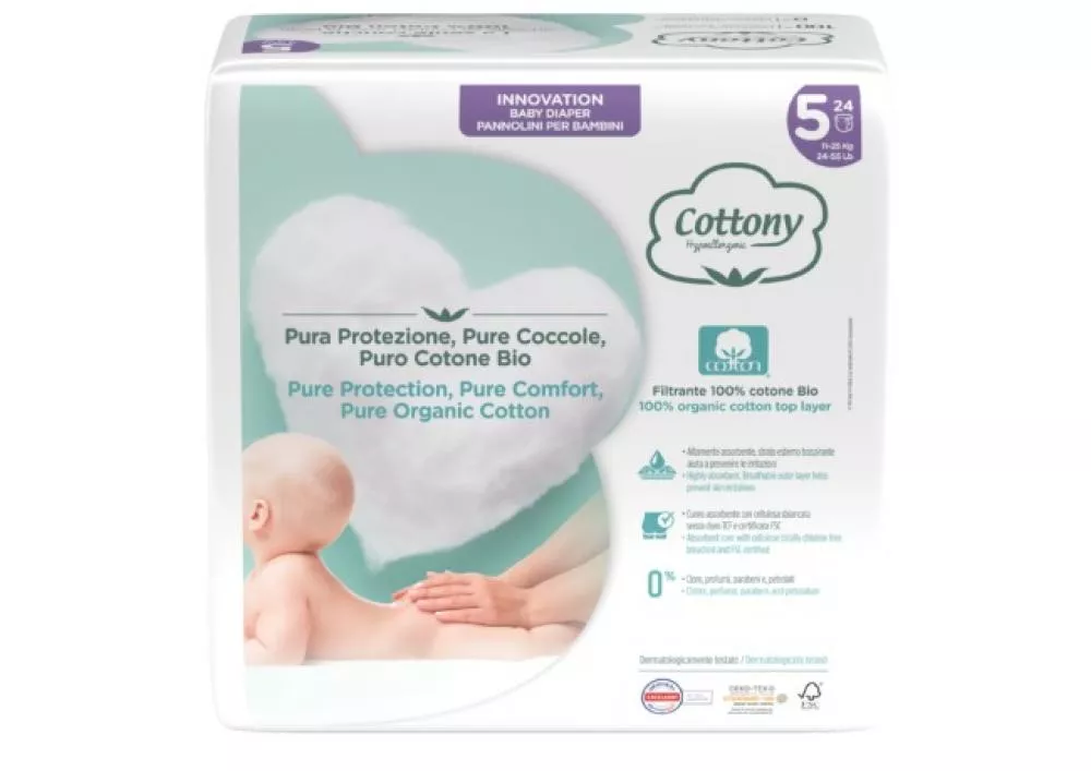 Cottony Disposable baby diapers made of bio-cotton 11-25 kg