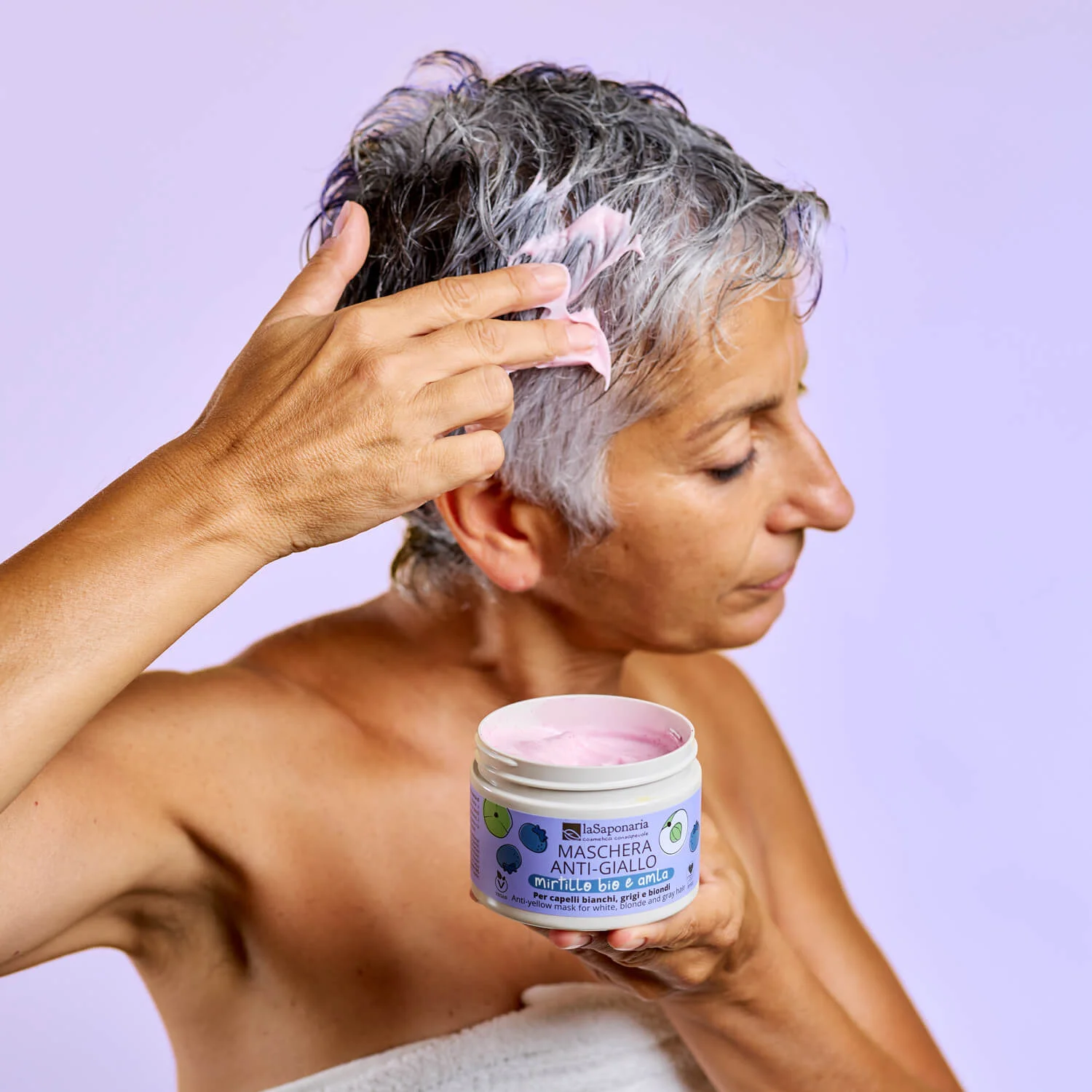 laSaponaria No Yellow Mask for Grey Hair with Amla and Blueberry (200 ml) - neutralizes yellow undertones