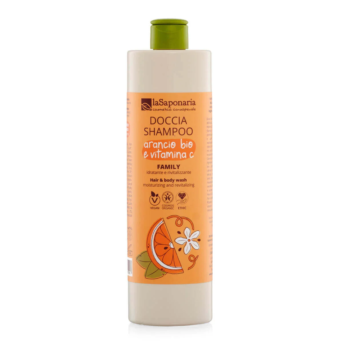 laSaponaria 2-in-1 shower gel and shampoo with organic orange and vitamin C for the whole family 500 ml - with a sweet and uplifting scent