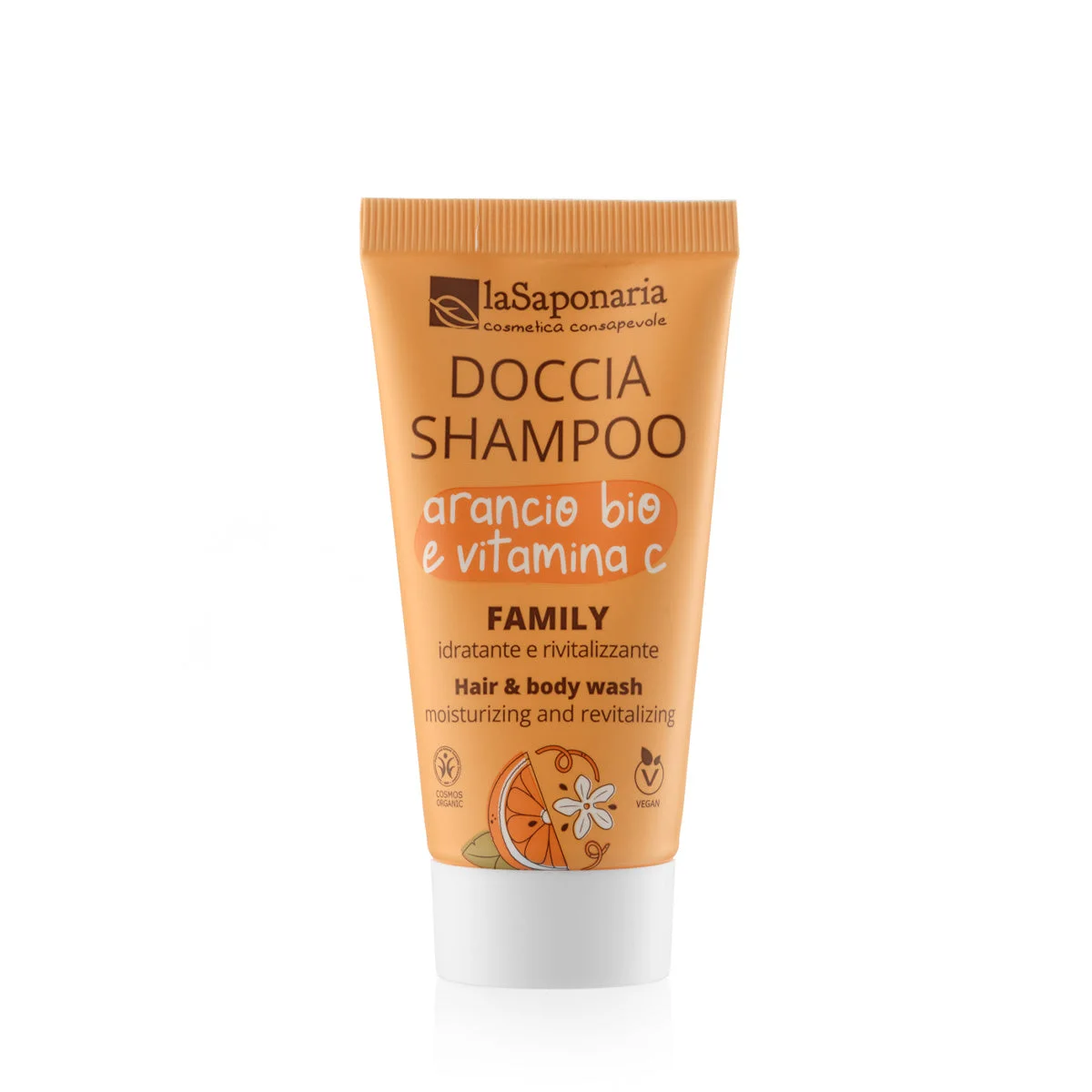 laSaponaria 2-in-1 shower gel and shampoo with organic orange and vitamin C for the whole family 500 ml - with a sweet and uplifting scent