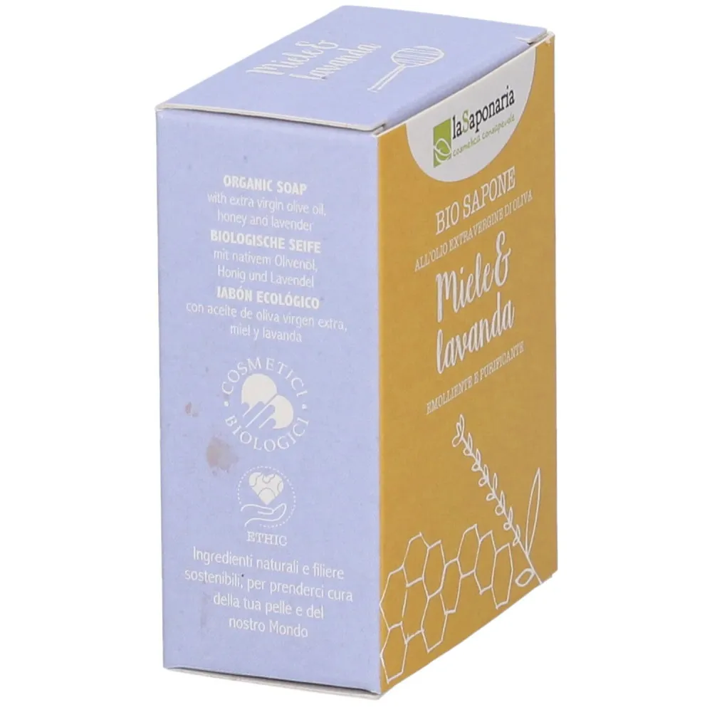 laSaponaria Organic Olive Oil Bar Soap - Honey & Lavender (100 g) - suitable for body and face