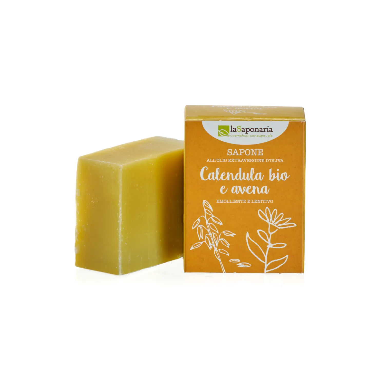 laSaponaria Organic Olive Oil Soap Bar - Calendula & Oats (100 g) - suitable for body and face