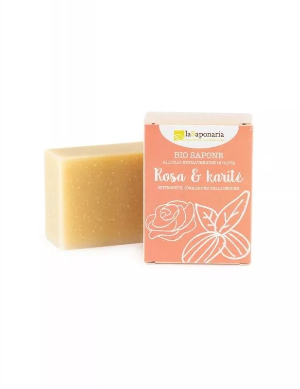 laSaponaria Solid olive soap BIO - Rose oil and shea butter (100 g)