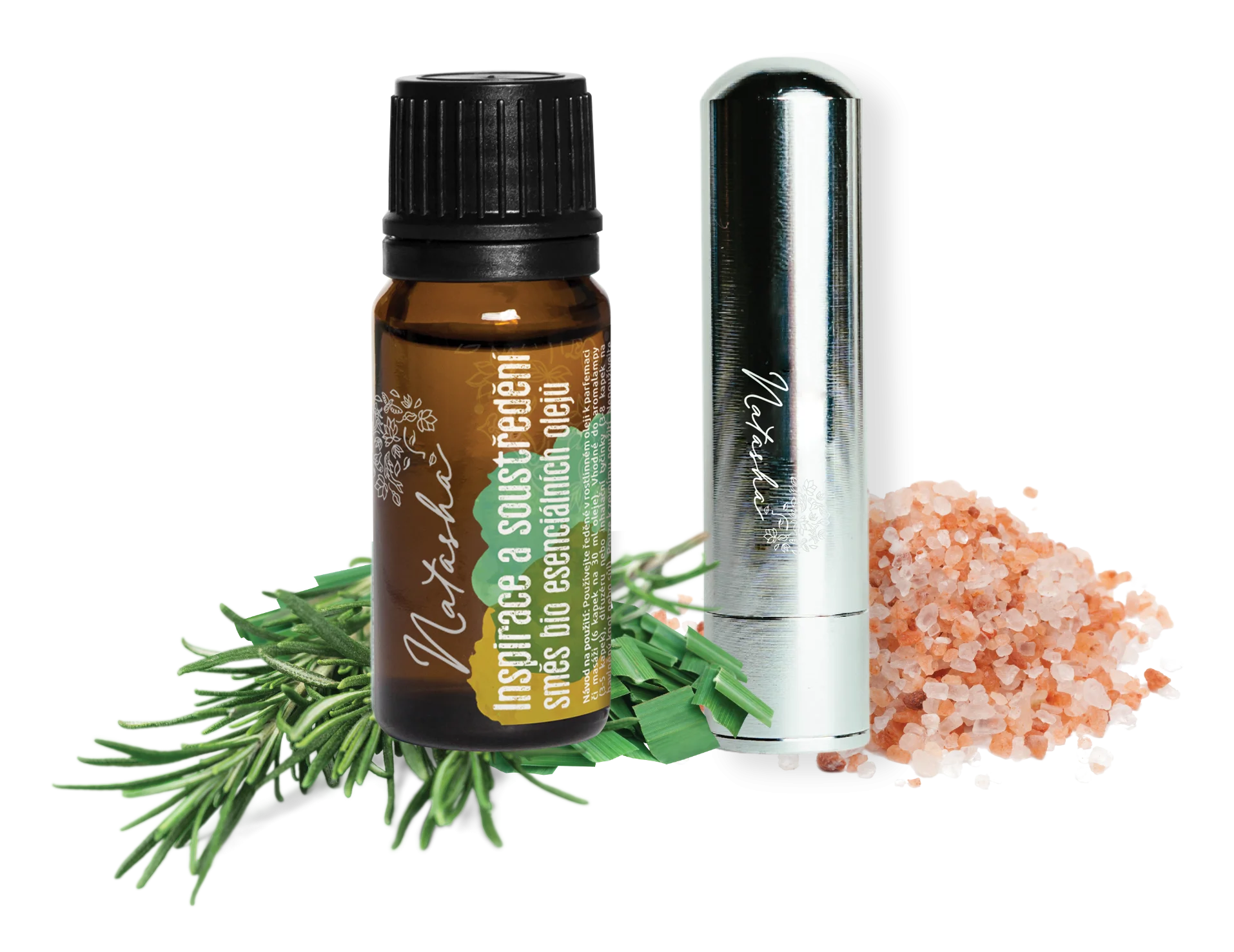 Natasha Aromatherapy set with inhaler - Inspiration & Focus - energizing rosemary and lemon
