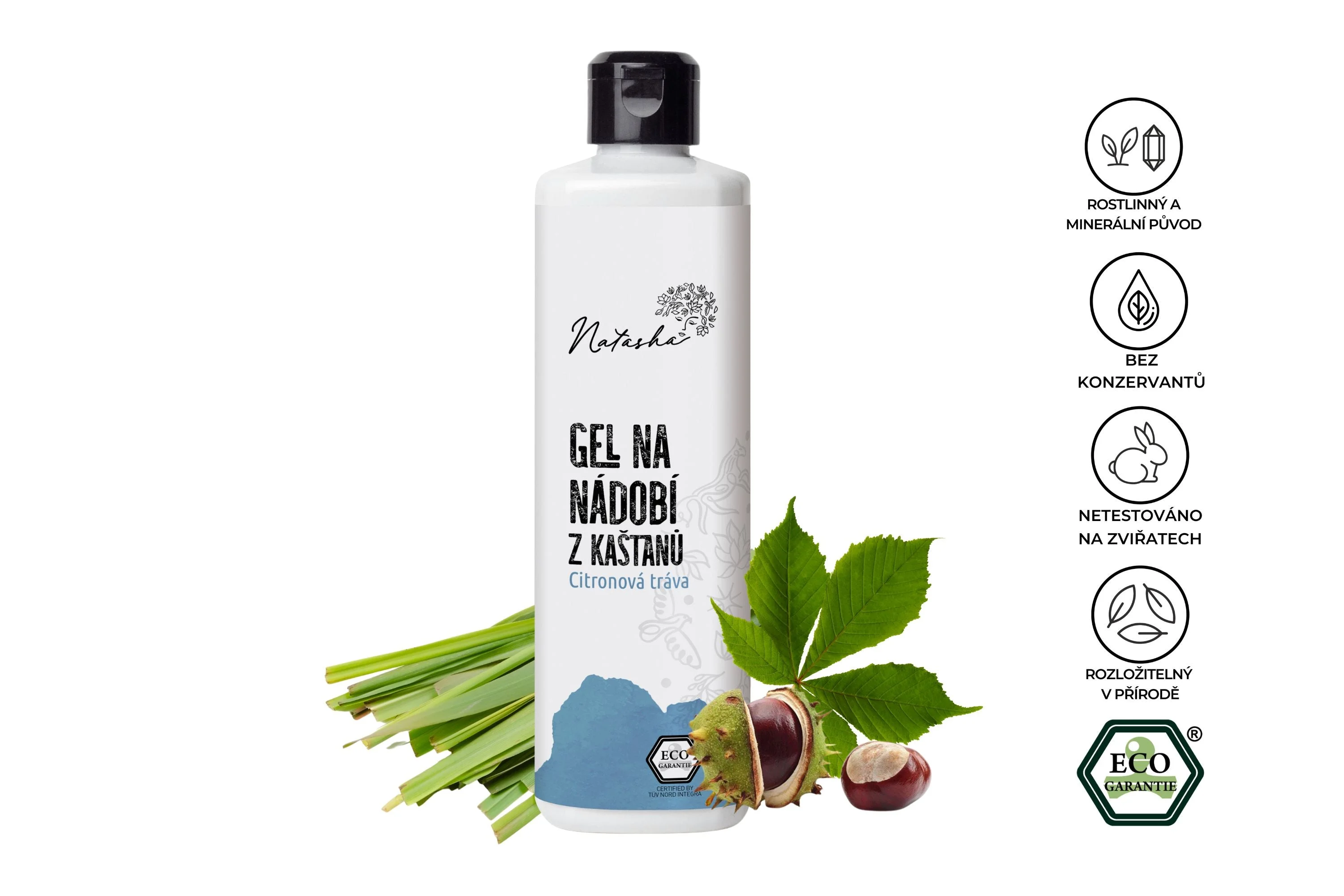 Natasha Chestnut-Based Dishwashing Gel Lemongrass 3 l - grease-fighting and gentle on skin