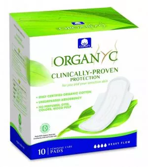 Organyc Night pads with wings Heavy (10 pcs) - 100% bio-cotton, 4 drops