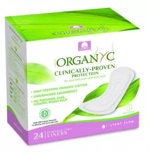 Organyc Slip Inserts Light (24 pcs) - 100% bio-cotton, 1 drop