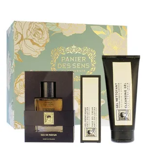 Panier Des Sens L'Olivier Eau de Parfum 50 ml + Cleansing Gel for Face, Body, and Hair 200 ml + Gel Cream for Face 75 ml Gift Set For Men
