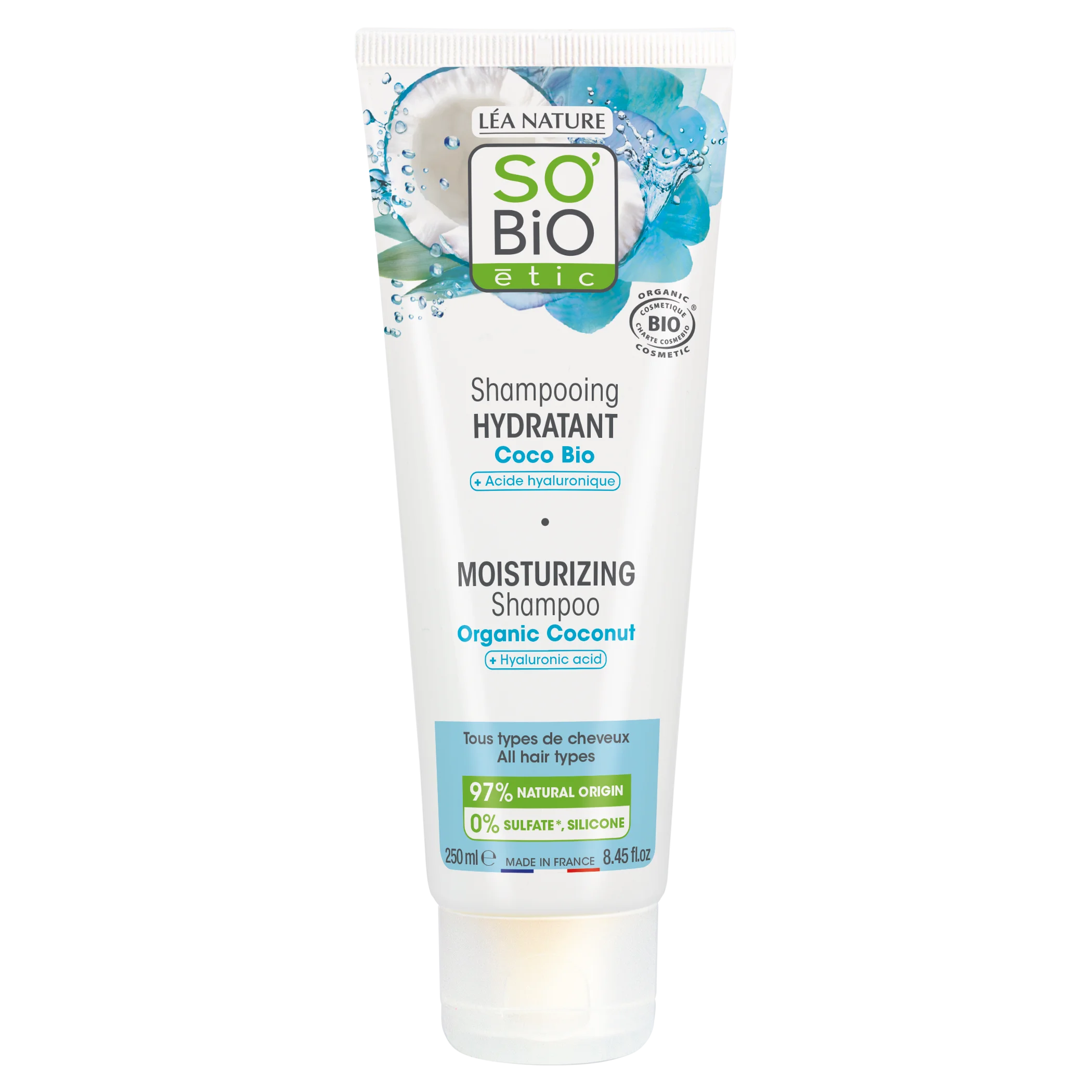 SO’BiO étic Organic Moisturizing Shampoo - Coconut & Hyaluronic Acid (250 ml) - for all hair types