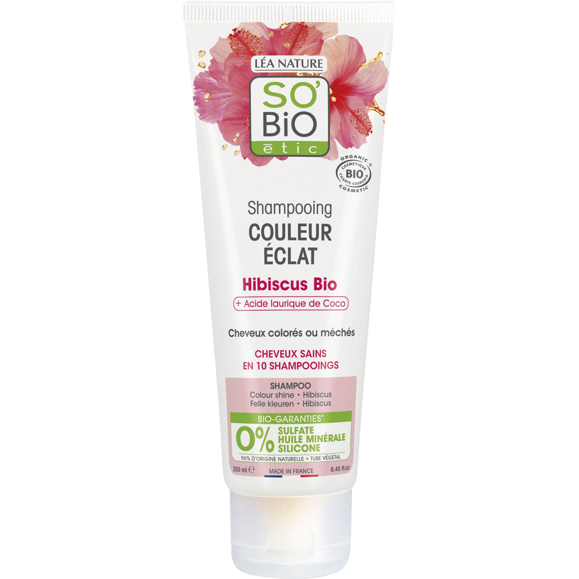SO’BiO étic Shampoo for colored and highlighted hair with organic hibiscus (250 ml) - maintains radiant color