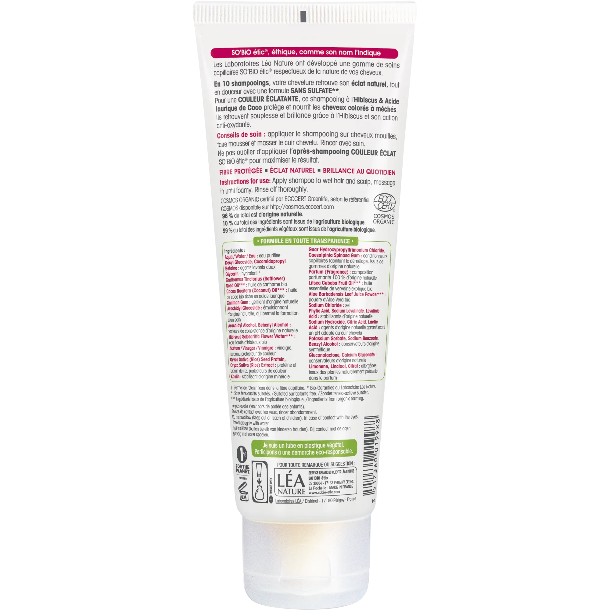 SO’BiO étic Shampoo for colored and highlighted hair with organic hibiscus (250 ml) - maintains radiant color