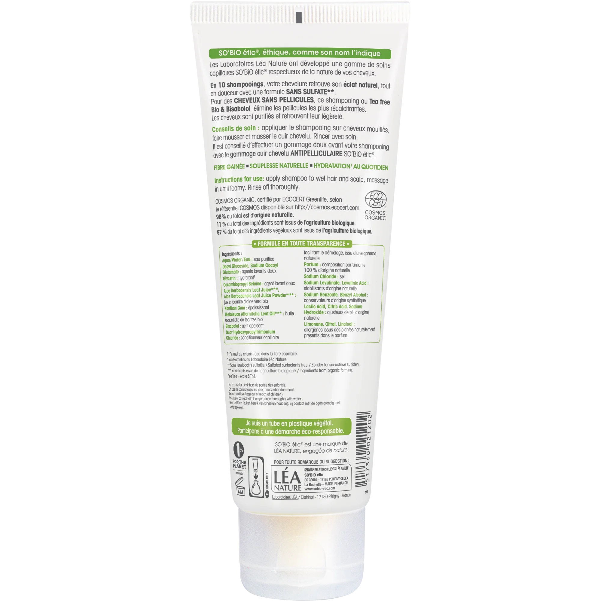 SO’BiO étic Anti-Dandruff Shampoo with Tea Tree and Bisabolol ORGANIC (250 ml) - with Aloe Vera Juice