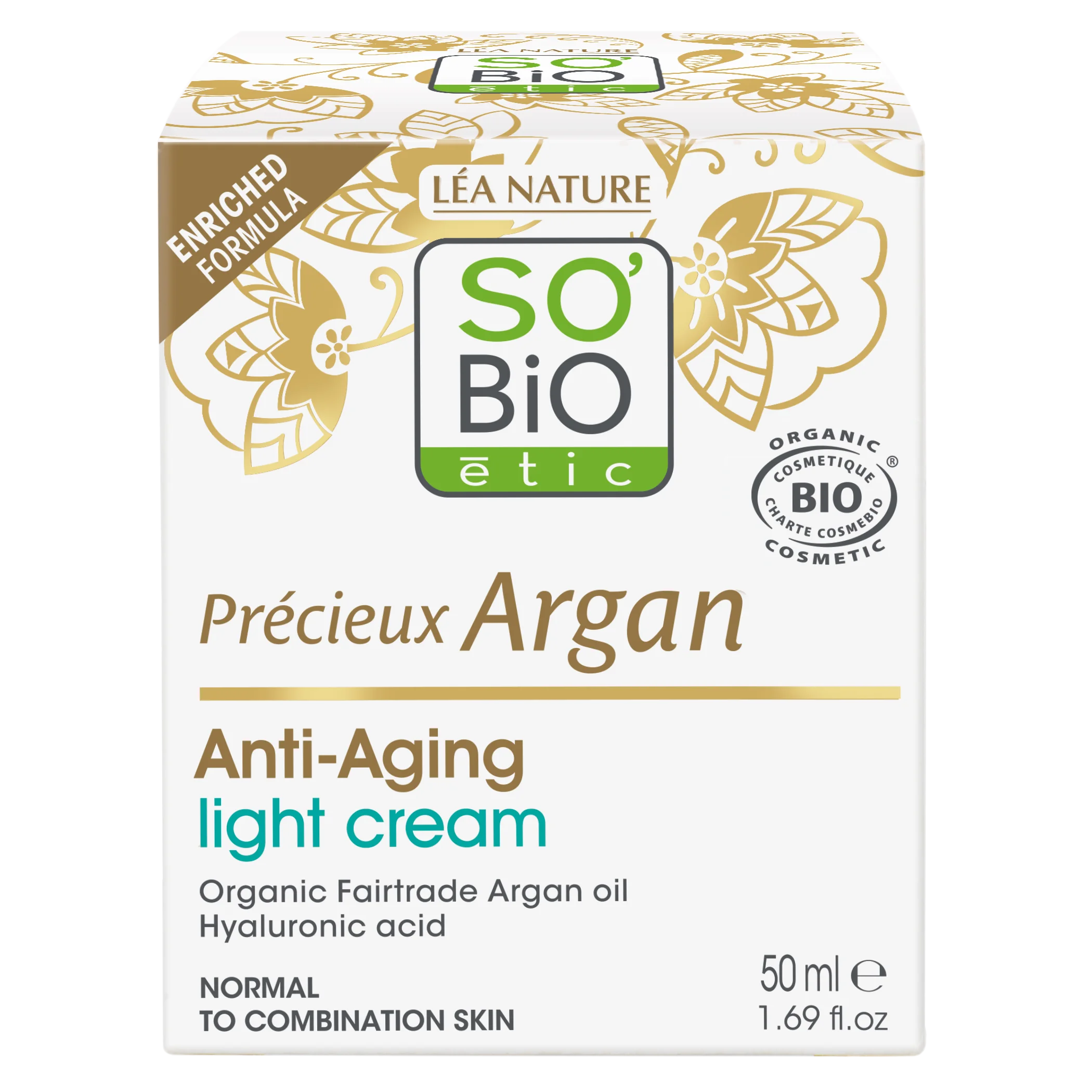 SO’BiO étic Anti-age Precieux Argan Light Day Cream for Normal to Combination Skin BIO (50 ml) - hydrates and firms the skin