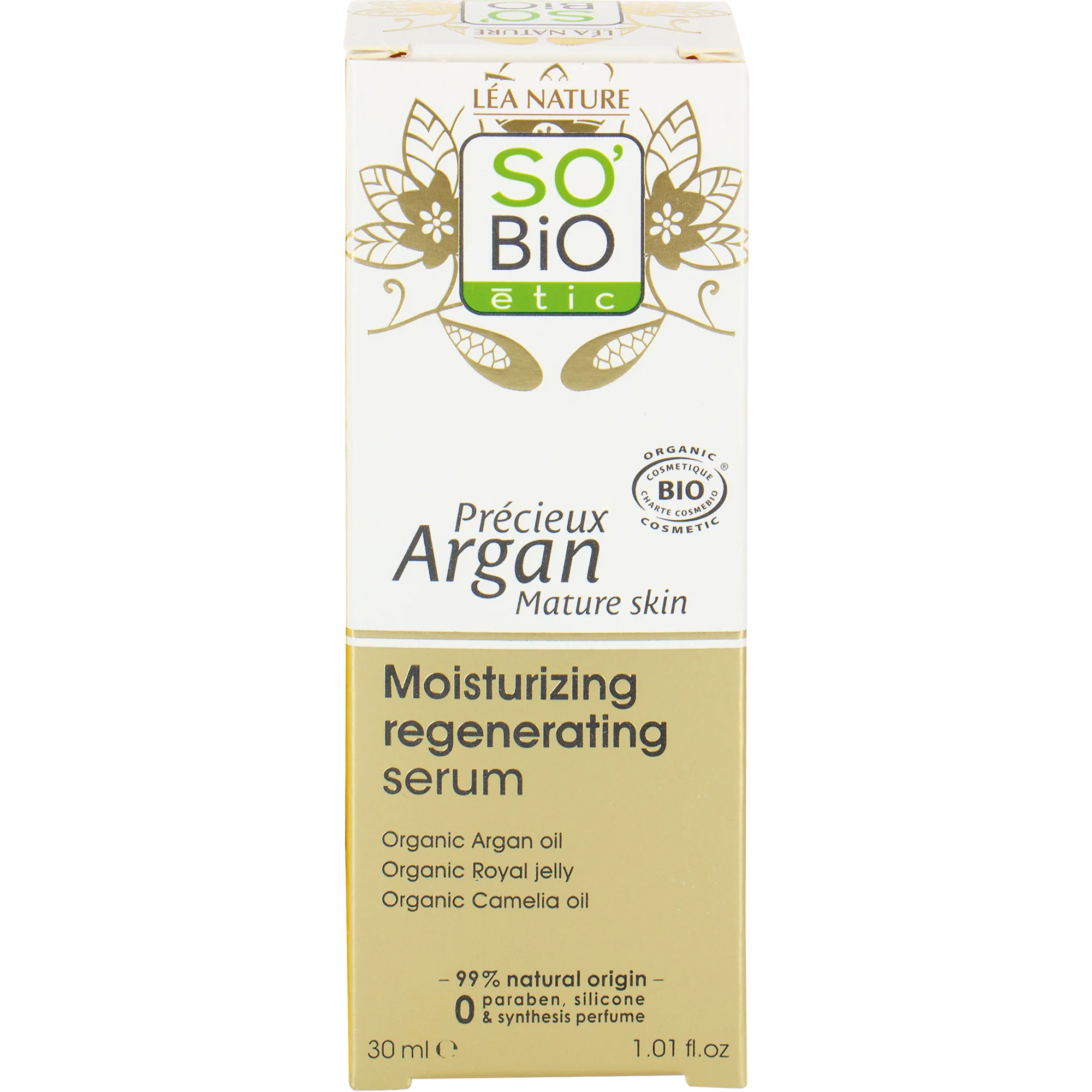 SO’BiO étic Anti-Age Precious Argan Hydrating and Regenerating GOLD BIO Serum (30 ml) - with Hyaluronic Acid