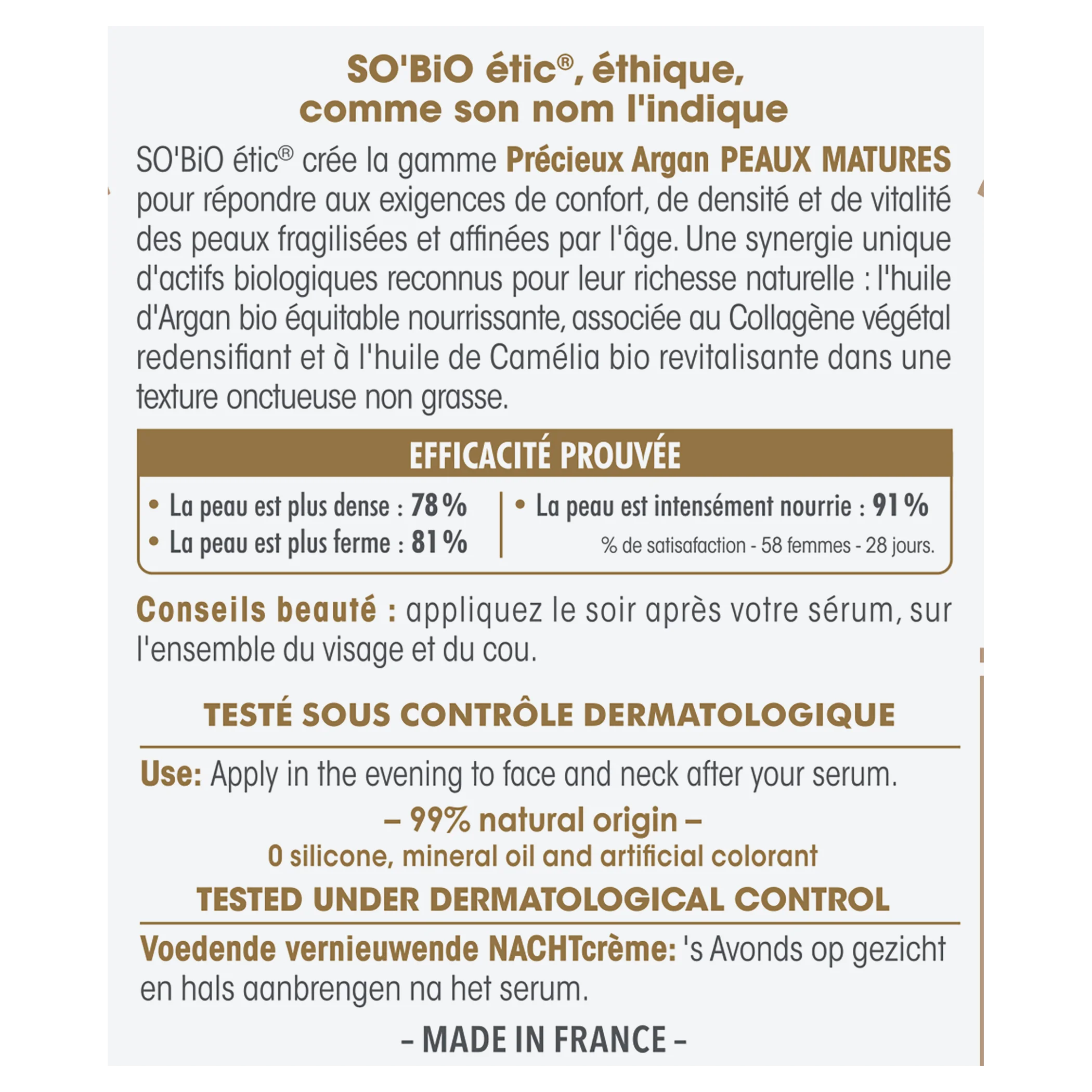 SO’BiO étic Anti-age Precieux GOLD BIO Nourishing and Firming Night Cream (50 ml) - ideal for mature skin