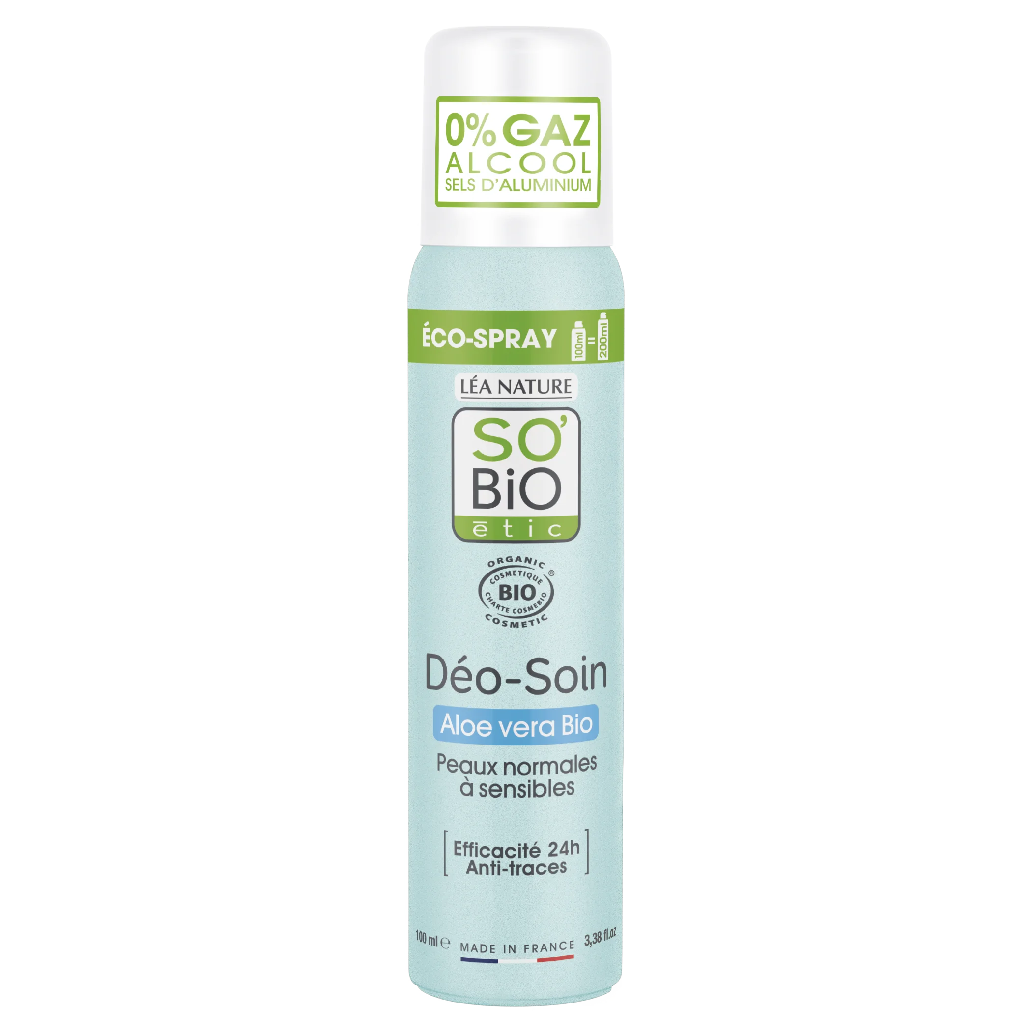 SO’BiO étic Natural Deodorant ECO SPRAY 24h - Organic Aloe Vera (100 ml) - effective for up to 24 hours