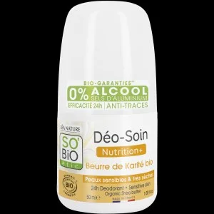 SO’BiO étic 24h Nutrition+ Roll-On Deodorant with organic shea butter (50 ml) - effective for up to 24 hours