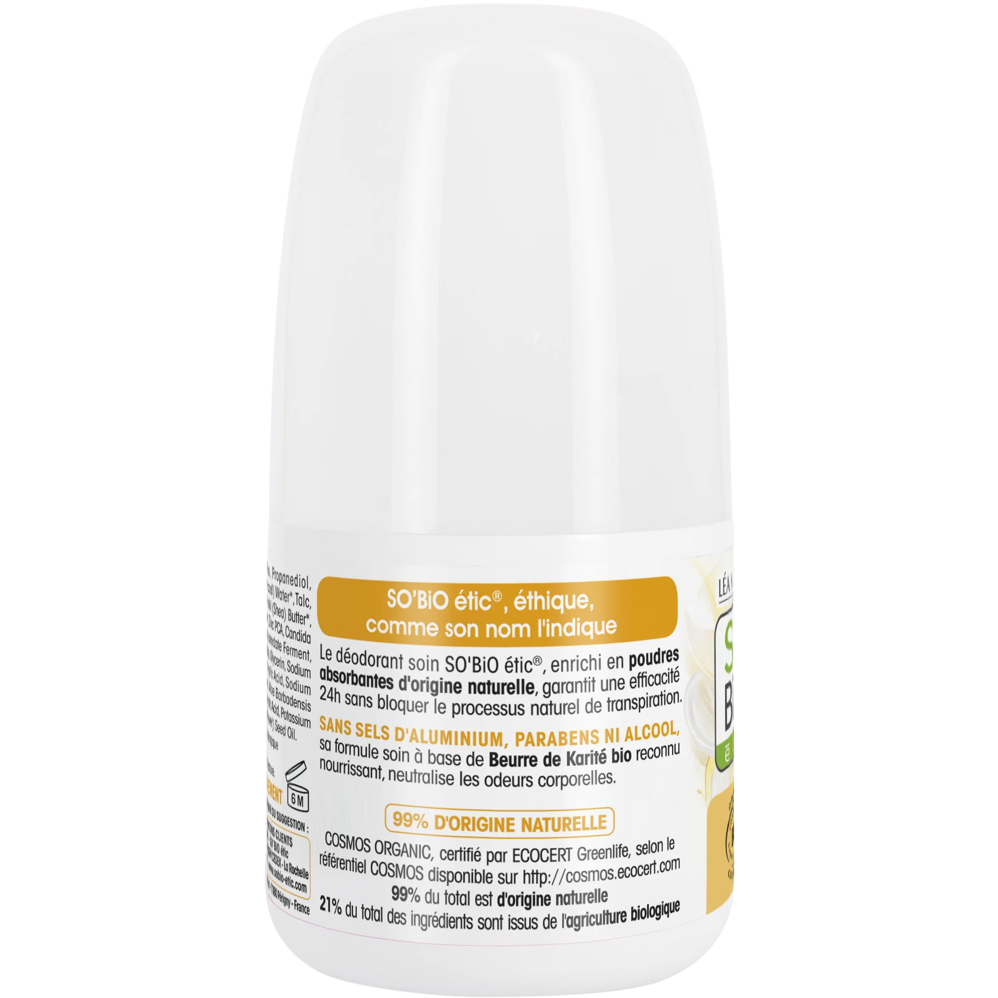 SO’BiO étic 24h Nutrition+ Roll-On Deodorant with organic shea butter (50 ml) - effective for up to 24 hours