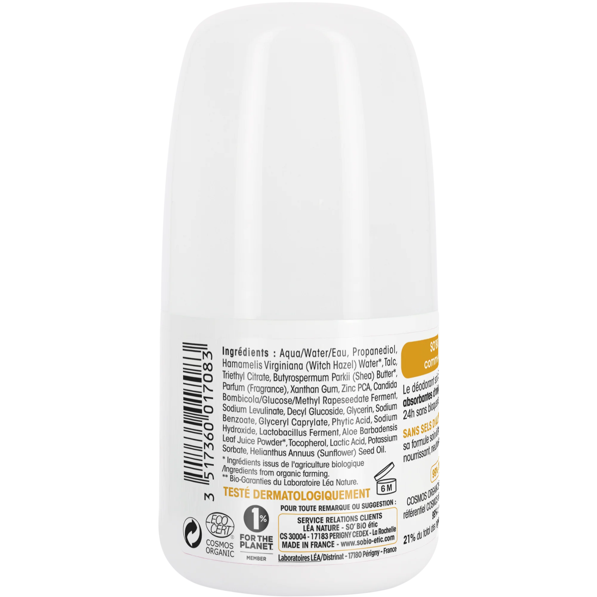 SO’BiO étic 24h Nutrition+ Roll-On Deodorant with organic shea butter (50 ml) - effective for up to 24 hours