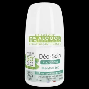 SO’BiO étic Refreshing 24h Roll-On Deodorant with Organic Mint (50 ml) - Effective for up to 24 hours