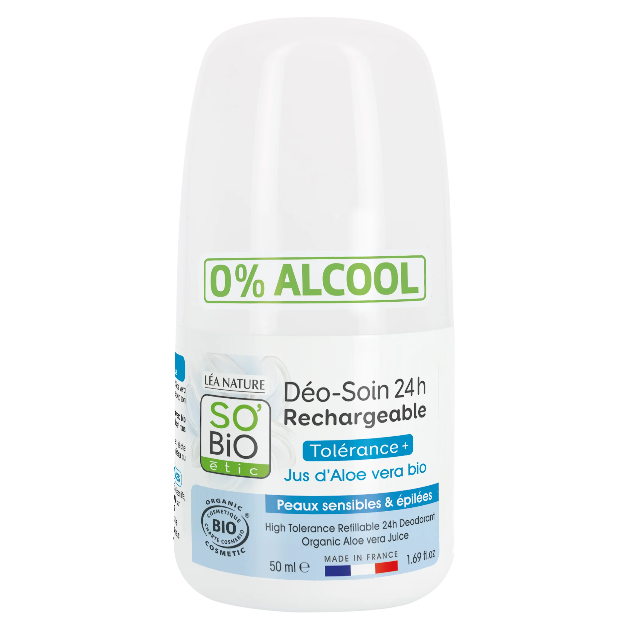 SO’BiO étic 24h Roll-On Deodorant - Tolerance+ with Organic Aloe Vera (50 ml) - effective for up to 24 hours