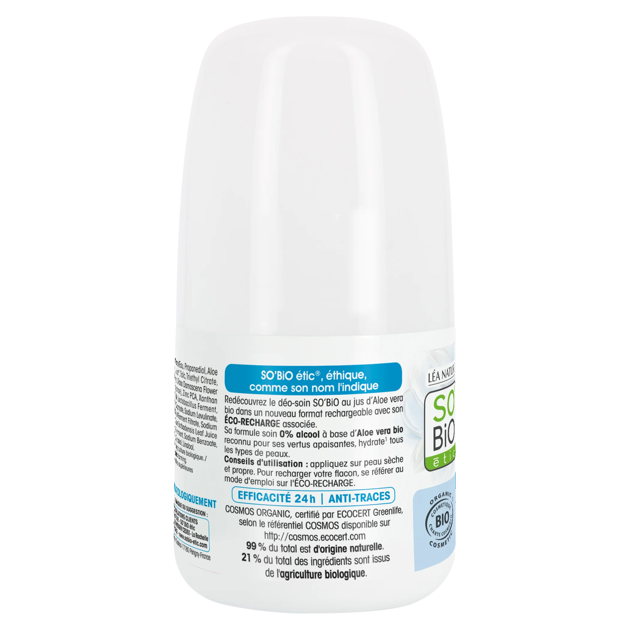 SO’BiO étic 24h Roll-On Deodorant - Tolerance+ with Organic Aloe Vera (50 ml) - effective for up to 24 hours