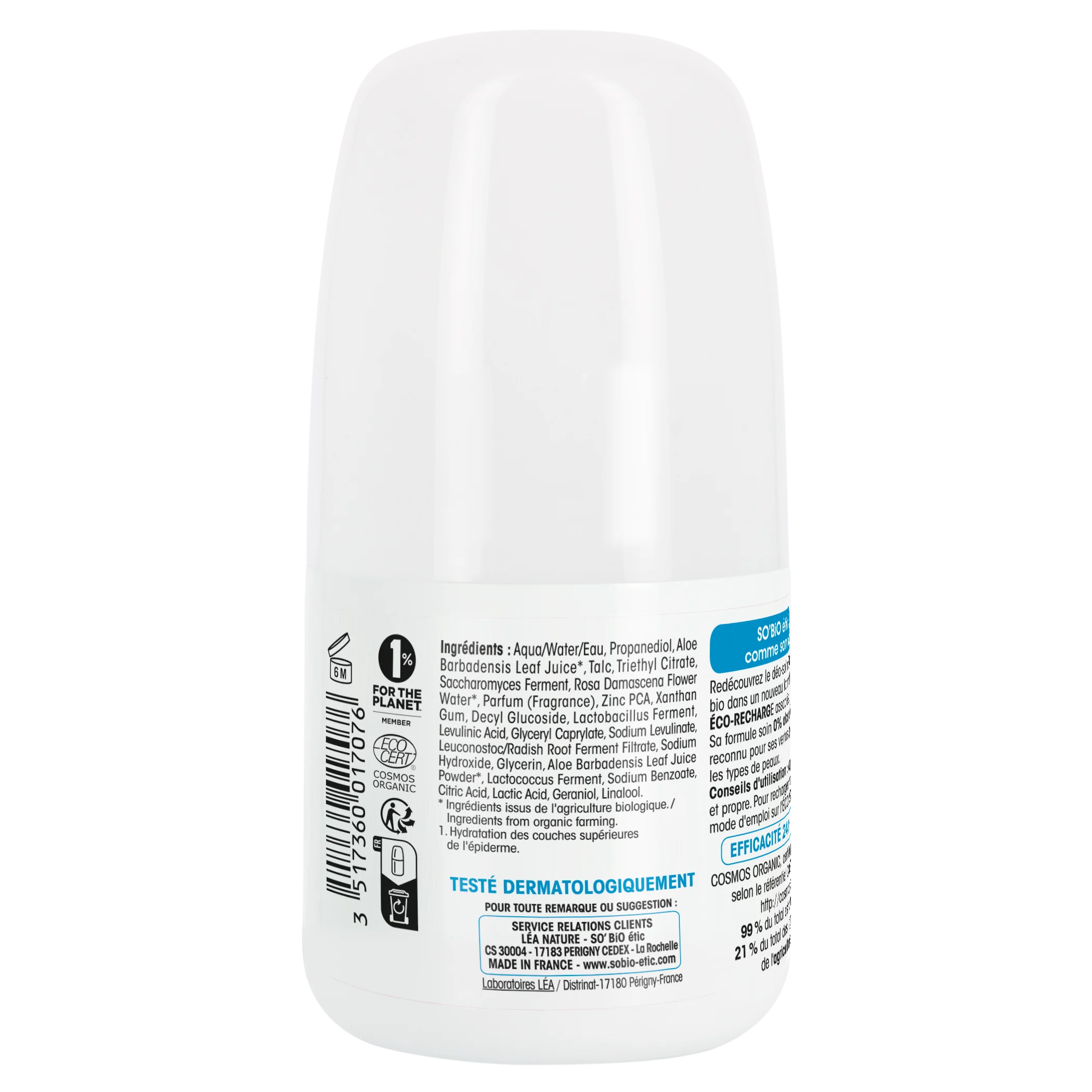 SO’BiO étic 24h Roll-On Deodorant - Tolerance+ with Organic Aloe Vera (50 ml) - effective for up to 24 hours