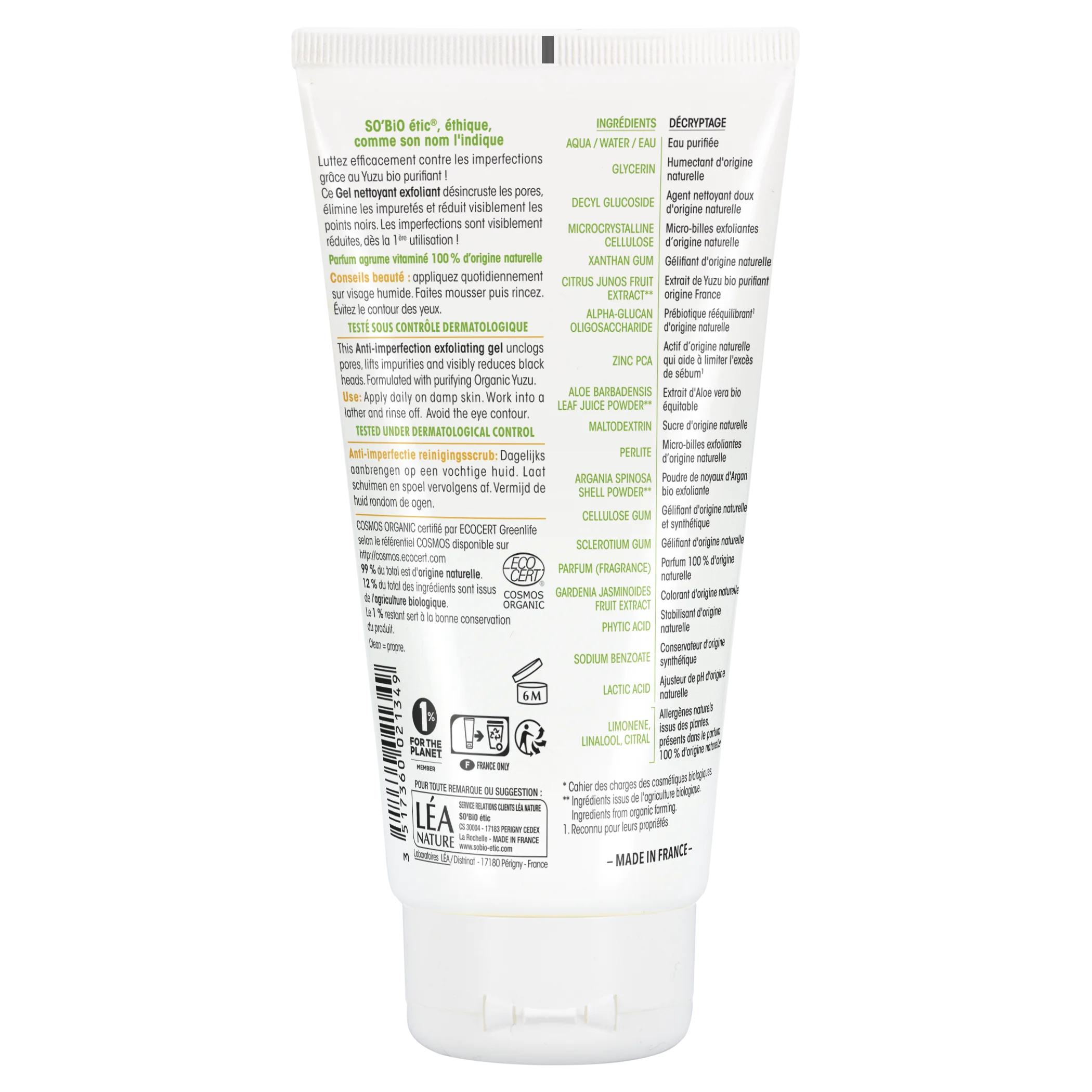 SO’BiO étic Exfoliating facial gel - Clean Yuzu BIO (150 ml) - ideal for oily skin