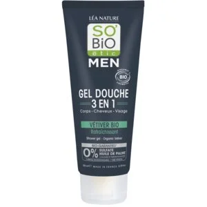 SO’BiO étic MEN 3-in-1 Shower Gel – Refreshing Organic Vetiver (200 ml) – for Body, Face and Hair