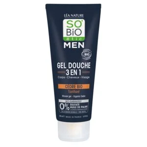SO’BiO étic MEN 3-in-1 Toning Cedar BIO Shower Gel (200 ml) - for Body, Face and Hair