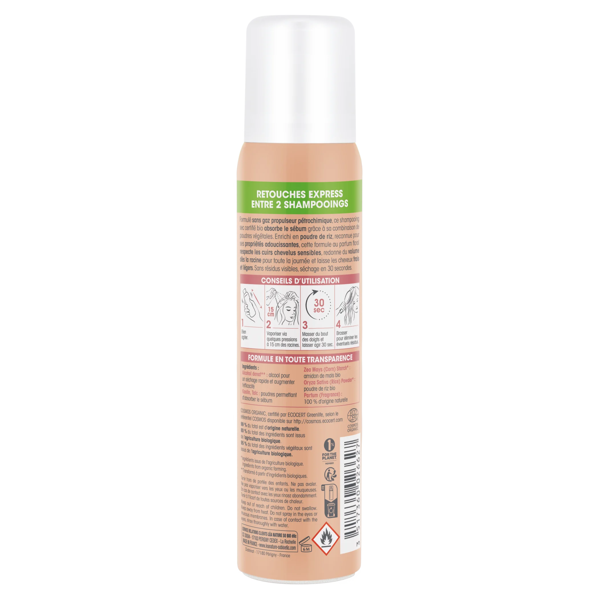 SO’BiO étic Gentle Dry Shampoo Spray for Sensitive Scalp BIO (100 ml) - Volume and Clean Hair Without Washing
