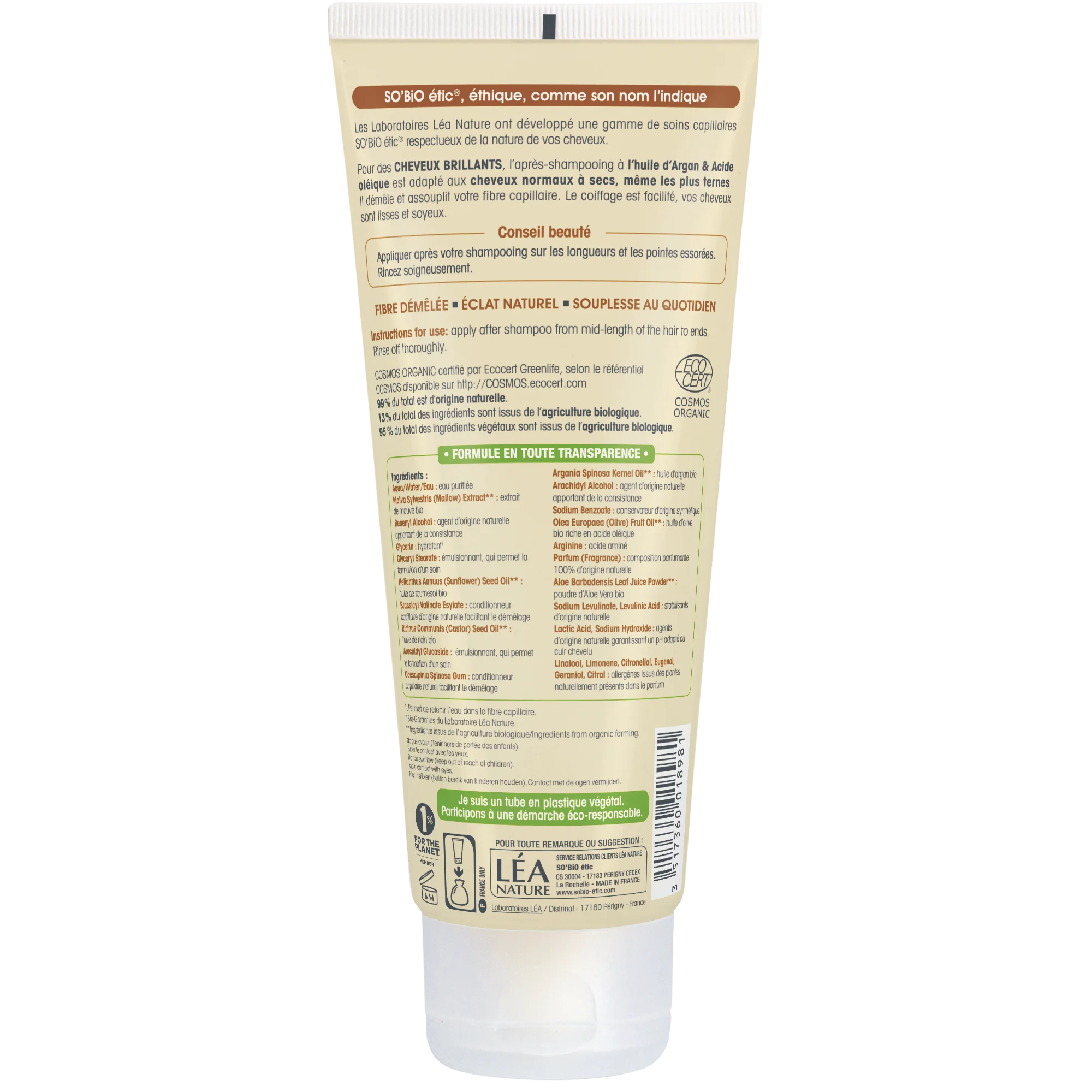 SO’BiO étic Argan Shine Conditioner - for normal to dry hair - Organic (200 ml) - leaves hair shiny and soft