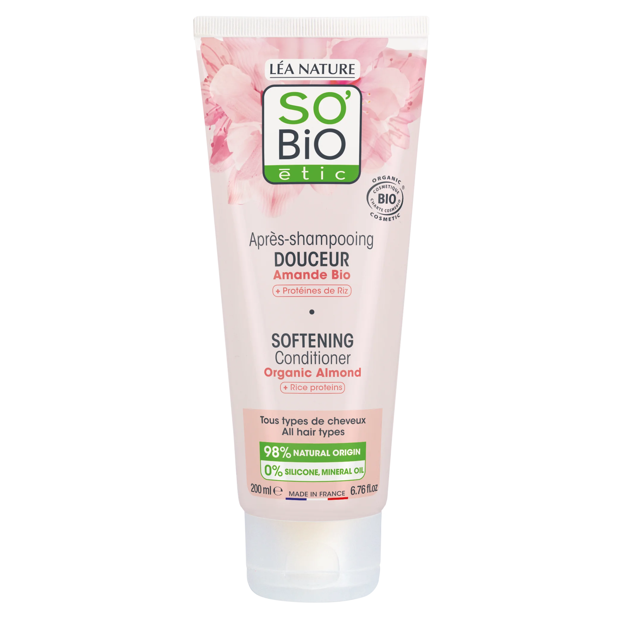 SO’BiO étic Hair Conditioner with Almond Milk and Rice Protein - Organic (200 ml) - For All Hair Types