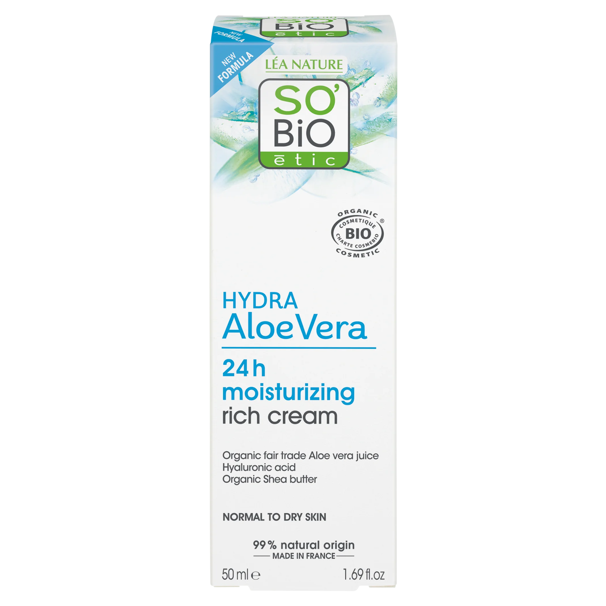 SO’BiO étic Richly Hydrating Day Cream with Organic Aloe Vera (50 ml) - with Hyaluronic Acid